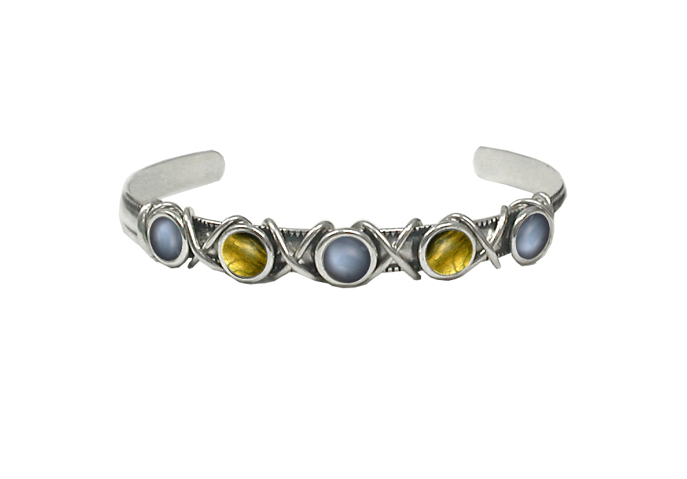 Sterling Silver Cuff Bracelet With Grey Moonstone And Citrine